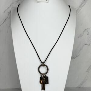 Chico's Tassel Charm Pendant Black Cord Necklace ✨